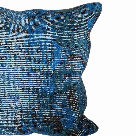 IKEA Turkish kilim wool accent throw pillow cover 18x18 coastal blue white boho - Picture 2 of 9